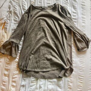Ces Femme Brown Flutter Blouse Women's Large Shirt